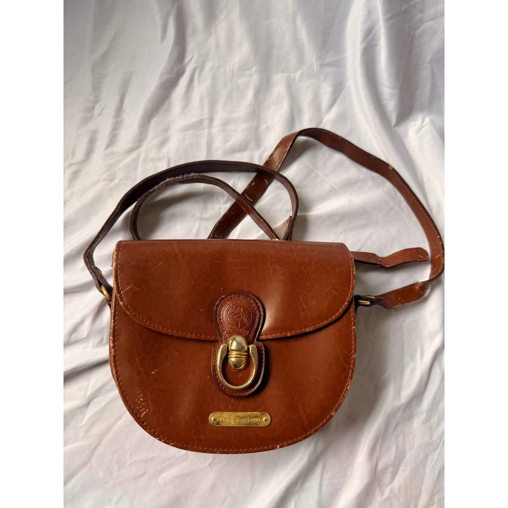 Polo Ralph Lauren Vintage Leather Saddle Crossbody Bag Brown Equestrian Horse